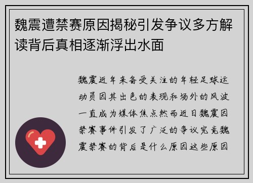 魏震遭禁赛原因揭秘引发争议多方解读背后真相逐渐浮出水面